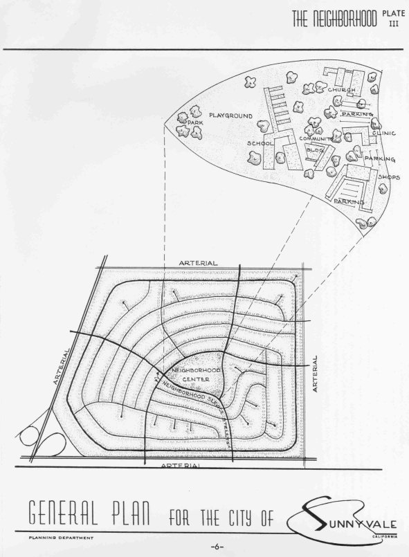 Page from the 1957 Sunnyvale General Plan showing the curvilinear street layout planned for Lakewood Village.